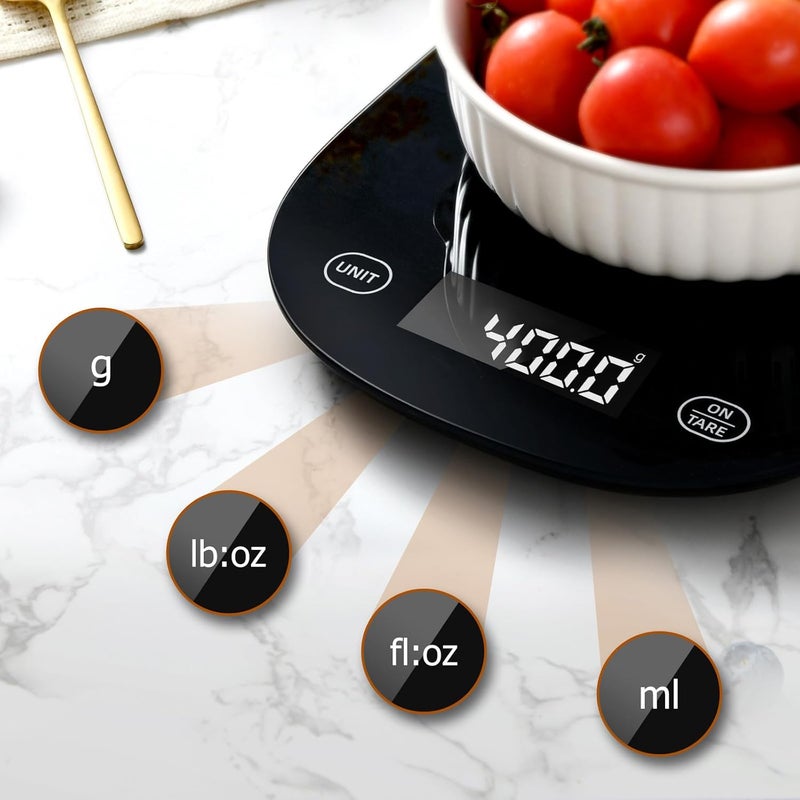 arboleaf Smart Food Kitchen Scale, 22lb Digital Food Scale with Nutritional Calculator, Smart Kitchen Weighing with App for Macro, Keto, Calorie, Cooking, Grams and Ounces, 0.1oz/0.5g，Black - Image 3